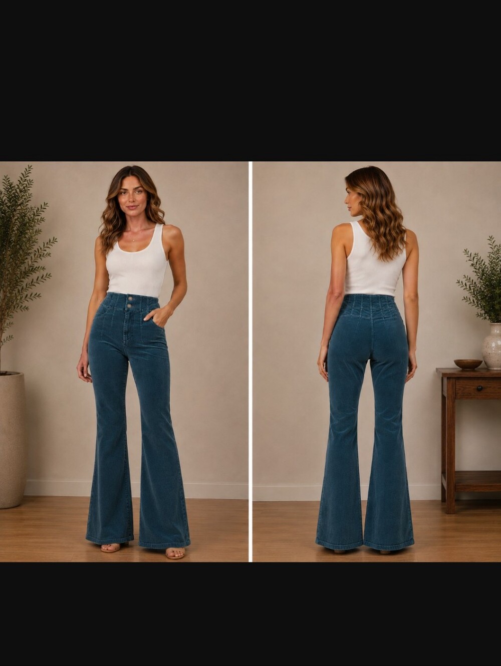 We The Free People Jayde Corduroy Pants Green Flare Leg Hippie Boho Size 31